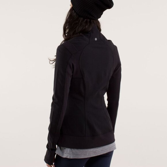 Lululemon Bhakti Jacket, black asymmetrical zip up jacket / sweater, thumbholes - Picture 2 of 5